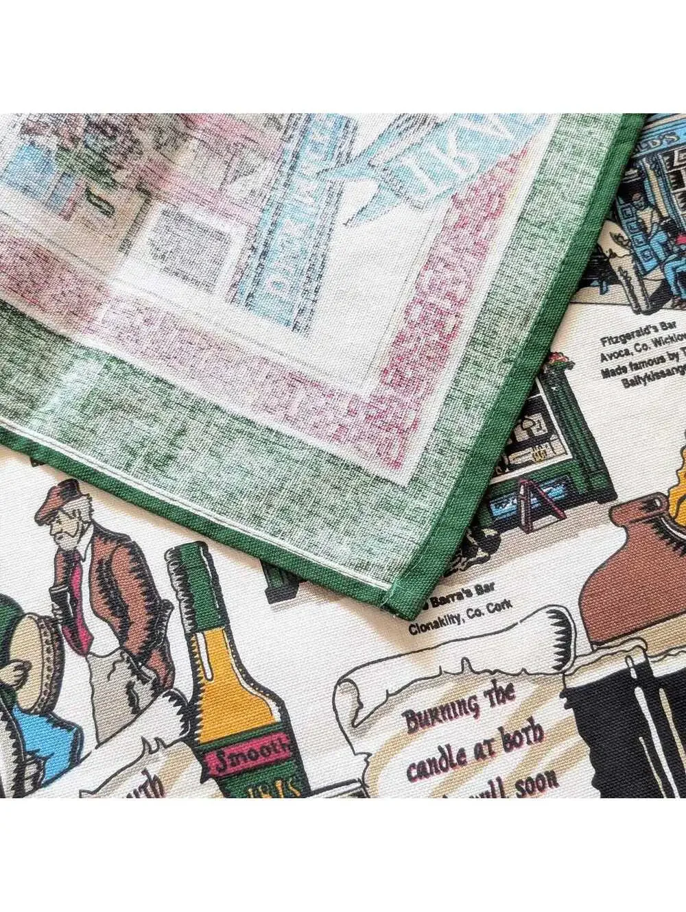 Vintage Irish Linen Tea Towel with Traditional Pubs in Ireland